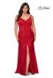 Picture of: Curvy Jersey Prom Dress with Center Slit and Ruching in Red, Style: 29027, Detail Picture 1