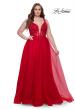 Picture of: Deep V Plus Size Tulle Dress with Lace Illusion Bodice in Red, Style: 31394, Detail Picture 3