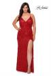 Picture of: Fringe Sequin Plus Size Prom Gown with Criss Cross Back in Red, Style: 29013, Detail Picture 7