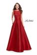 Picture of: Long Mikado Ball Gown with Boat Neck and Criss Cross Back in Red, Style: 25425, Main Picture