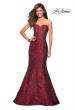 Picture of: Long Floral Jacquard Strapless Prom Dress in Red, Style: 27149, Main Picture