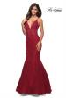 Picture of: Mermaid Lace Prom Dress with Sheer Jeweled Bodice in Red, Main Picture