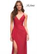 Picture of: Faux Wrap Jersey Dress with Slit and Strappy Back in Red, Main Picture