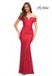 Picture of: Ruched Off the Shoulder Gown with V Neckline in Red, Main Picture