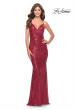Picture of: Sequin Long Dress with V Neckline and Open Low Back in Red, Style: 31031, Main Picture