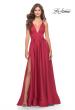 Picture of: A-Line Satin Gown with Deep V and Slit in Red, Style: 31533, Main Picture
