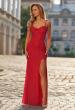Picture of: Rhinestone Fitted Gown with Draped Bodice and Sheer Corset Back in Red, Style: 33343, Main Picture