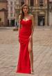 Picture of: Strapless Net Jersey Gown with Corset Bodice and High Slit in Red, Style: 33445, Main Picture