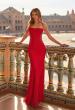 Picture of: Beaded Mesh Lace-Up Gown with Straight Neckline in Red, Style: 33678, Main Picture