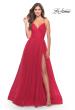 Picture of: Long Tulle A-line Gown with Side Slit and Pockets in Red, Style: 28561, Detail Picture 8