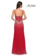 Picture of: Rhinestone Embellished Fitted Prom Dress with Corset and Deep V in Red , Style 32717, Detail Picture 8