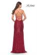Picture of: Lace Up Back Sequin Gown with Flare Skirt in Red, Style: 31508, Detail Picture 9