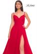 Picture of: Simple Tulle A-LIne Prom Dress with Ruched Illusion Bodice in Red, Style: 32130, Detail Picture 9