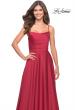 Picture of: A Line Satin Gown with Ruching and Square Neckline in Red, Style: 31105, Detail Picture 10