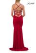 Picture of: Ruched Lace Fitted Gown with Strappy Open Back in Red, Style: 33857, Detail Picture 10