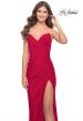 Picture of: Long Ruched Jersey Gown with V Neckline in Red, Style: 31107, Detail Picture 11