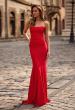 Picture of: Strapless Fitted Jersey Evening Gown with Ruching in Red, Style: 33403, Detail Picture 11