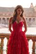 Picture of: Tiered Lace A-Line Gown with Corset Bodice and Slit in Red, Style: 33525, Detail Picture 11