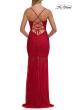Picture of: Ruched Fitted Gown with Sheer Beaded Skirt and Lace-Up Back in Red, Style: 33558, Detail Picture 11