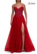 Picture of: Lace Corset Tulle Gown with High Slit and A-Line Skirt in Red, Style: 33436, Detail Picture 13