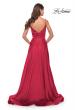 Picture of: Long Satin Dress with Side Slit and V Shaped Back in Red, Style: 28607, Style: 28607