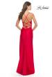 Picture of: Fringe Beaded Slit Jersey Gown with Lace Up Back in Red, Style: 31326, Detail Picture 14