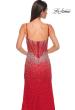 Picture of: Rhinestone Embellished Fitted Prom Dress with Corset and Deep V in Red , Style 32717, Detail Picture 14