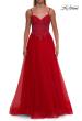 Picture of: Lace Corset Tulle Gown with High Slit and A-Line Skirt in Red, Style: 33436, Detail Picture 14