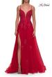 Picture of: Floral Beaded Tulle Gown with Slit and Lace-Up Back in Red, Style: 33716, Detail Picture 14