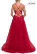 Picture of: Floral Beaded Tulle Gown with Slit and Lace-Up Back in Red, Style: 33716, Detail Picture 15