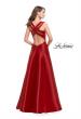 Picture of: Long Mikado Ball Gown with Boat Neck and Criss Cross Back in Red, Style: 25425, Back Picture