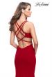 Picture of: Long Jersey Mermaid Dress with Deep V and Strappy Back in Red, Style: 25594, Back Picture