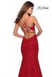Picture of: Lace Prom Dress with Rhinestones and Strappy Back in Red, Style: 28140, Back Picture
