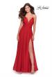 Picture of: Long Chiffon Prom Dress with Unique Lace Up Back in Red, Style: 28522, Back Picture