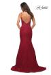 Picture of: Mermaid Lace Prom Dress with Sheer Jeweled Bodice in Red, Back Picture