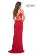 Picture of: Net Jersey Long Ruched Gown with Slit and Open Back in Red, Back Picture