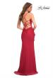 Picture of: Faux Wrap Jersey Dress with Slit and Strappy Back in Red, Back Picture
