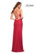 Picture of: Jersey Gown Featuring High Slit and Knot Detail in Red, Style: 30724, Back Picture