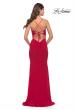 Picture of: Net Jersey Gown with Jeweled Detail in Deep V Neckline in Red, Style: 31114, Back Picture