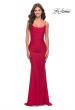 Picture of: Intricate Lace Up Back Jersey Gown with Ruching in Red, Style: 31330, Back Picture