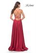 Picture of: A-Line Satin Gown with Deep V and Slit in Red, Style: 31533, Back Picture