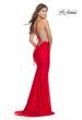 Picture of: Ruched Gown with Rhinestone Bodice and Side Cut Outs in Red, Style: 31606, Back Picture
