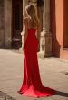 Picture of: Ruched Long Prom Dress with Rhinestone Bra Style Top in Red , Style 32939, Back Picture