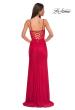 Picture of: Jersey Prom Dress with Unique Ruched Waist and Lace Up Back in Red , Style 32977, Back Picture