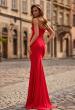 Picture of: Strapless Fitted Jersey Evening Gown with Ruching in Red, Style: 33403, Back Picture