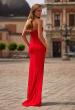 Picture of: Strapless Net Jersey Gown with Corset Bodice and High Slit in Red, Style: 33445, Back Picture