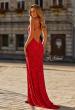 Picture of: Lace Prom Dress with Scalloped Neckline and Open Back in Red, Style: 33647, Back Picture