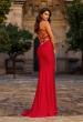 Picture of: Ruched Jersey Gown with Crisscross Open Back in Red, Style: 33723, Back Picture