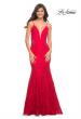 Picture of: Long Mermaid Lace Dress with Back Rhinestone Detail in Red, Style: 28355, Detail Picture 23