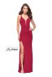 Picture of: Long Jersey Prom Dress with Lace Up Strappy Open Back in Red, Style: 25504, Detail Picture 1